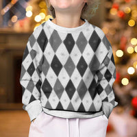 Black White Snowflake Christmas Argyle Pattern Kid Ugly Christmas Sweater - Wonder Print Shop