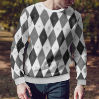 Black White Snowflake Christmas Argyle Pattern Ugly Christmas Sweater - Wonder Print Shop