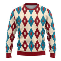 Blue And Red Diamond Christmas Pattern Ugly Christmas Sweater - Wonder Print Shop