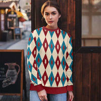 Blue And Red Diamond Christmas Pattern Ugly Christmas Sweater - Wonder Print Shop