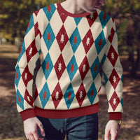 Blue And Red Diamond Christmas Pattern Ugly Christmas Sweater - Wonder Print Shop