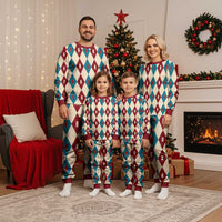 Blue And Red Diamond Christmas Pattern Christmas Pajama Set - Wonder Print Shop