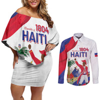 Personalised Haiti 221st Anniversary Independence Day Couples Matching Off Shoulder Short Dress and Long Sleeve Button Shirt LT05 - Wonder Print Shop