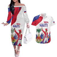 Personalised Haiti 221st Anniversary Independence Day Couples Matching Off The Shoulder Long Sleeve Dress and Hawaiian Shirt LT05 - Wonder Print Shop