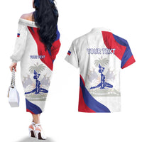 Personalised Haiti 221st Anniversary Independence Day Couples Matching Off The Shoulder Long Sleeve Dress and Hawaiian Shirt LT05 - Wonder Print Shop