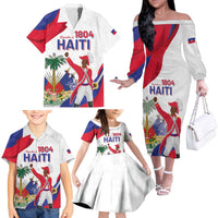 Personalised Haiti 221st Anniversary Independence Day Family Matching Off The Shoulder Long Sleeve Dress and Hawaiian Shirt LT05 - Wonder Print Shop