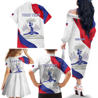 Personalised Haiti 221st Anniversary Independence Day Family Matching Off The Shoulder Long Sleeve Dress and Hawaiian Shirt LT05 - Wonder Print Shop