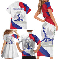 Personalised Haiti 221st Anniversary Independence Day Family Matching Short Sleeve Bodycon Dress and Hawaiian Shirt LT05 - Wonder Print Shop