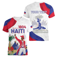 Personalised Haiti 221st Anniversary Independence Day Women V-Neck T-Shirt LT05 - Wonder Print Shop