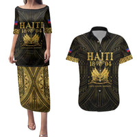 Haiti 1804 Couples Matching Puletasi and Hawaiian Shirt Polynesian Gold Neg Maron LT05 - Wonder Print Shop