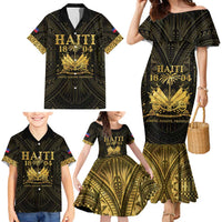 Haiti 1804 Family Matching Mermaid Dress and Hawaiian Shirt Polynesian Gold Neg Maron LT05 - Wonder Print Shop