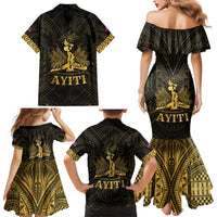 Haiti 1804 Family Matching Mermaid Dress and Hawaiian Shirt Polynesian Gold Neg Maron LT05 - Wonder Print Shop