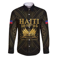 Haiti 1804 Family Matching Off The Shoulder Long Sleeve Dress and Hawaiian Shirt Polynesian Gold Neg Maron LT05 - Wonder Print Shop