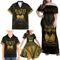 Haiti 1804 Family Matching Off Shoulder Maxi Dress and Hawaiian Shirt Polynesian Gold Neg Maron LT05 - Wonder Print Shop