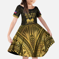 Haiti 1804 Family Matching Short Sleeve Bodycon Dress and Hawaiian Shirt Polynesian Gold Neg Maron LT05 - Wonder Print Shop