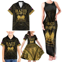 Haiti 1804 Family Matching Tank Maxi Dress and Hawaiian Shirt Polynesian Gold Neg Maron LT05 - Wonder Print Shop