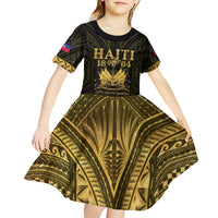 Haiti 1804 Kid Short Sleeve Dress Polynesian Gold Neg Maron LT05 - Wonder Print Shop