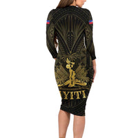 Haiti 1804 Long Sleeve Bodycon Dress Polynesian Gold Neg Maron LT05 - Wonder Print Shop
