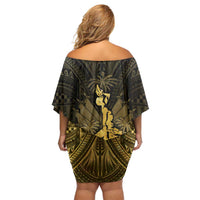 Haiti 1804 Off Shoulder Short Dress Polynesian Gold Neg Maron LT05 - Wonder Print Shop