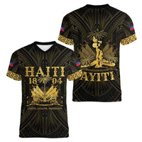Haiti 1804 Women V-Neck T-Shirt Polynesian Gold Neg Maron LT05 - Wonder Print Shop
