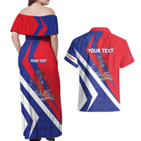 Personalised Haiti 1804 Couples Matching Off Shoulder Maxi Dress and Hawaiian Shirt Coat Of Arms Simple Style LT05 - Wonder Print Shop