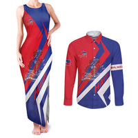Personalised Haiti 1804 Couples Matching Tank Maxi Dress and Long Sleeve Button Shirt Coat Of Arms Simple Style LT05 - Wonder Print Shop