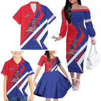 Personalised Haiti 1804 Family Matching Off The Shoulder Long Sleeve Dress and Hawaiian Shirt Coat Of Arms Simple Style LT05 - Wonder Print Shop