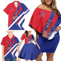 Personalised Haiti 1804 Family Matching Off Shoulder Short Dress and Hawaiian Shirt Coat Of Arms Simple Style LT05 - Wonder Print Shop