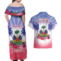 Personalised Haiti Independence Day Couples Matching Off Shoulder Maxi Dress and Hawaiian Shirt Neg Maron Polynesian Style LT05 - Wonder Print Shop