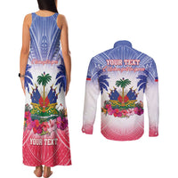 Personalised Haiti Independence Day Couples Matching Tank Maxi Dress and Long Sleeve Button Shirt Neg Maron Polynesian Style LT05