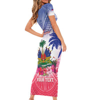 Personalised Haiti Independence Day Family Matching Short Sleeve Bodycon Dress and Hawaiian Shirt Neg Maron Polynesian Style LT05