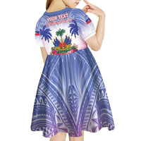 Personalised Haiti Independence Day Kid Short Sleeve Dress Neg Maron Polynesian Style LT05