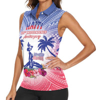 Personalised Haiti Independence Day Women Sleeveless Polo Shirt Neg Maron Polynesian Style LT05 - Wonder Print Shop