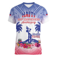Personalised Haiti Independence Day Women V-Neck T-Shirt Neg Maron Polynesian Style LT05