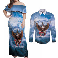 250 Years Of Freedom Couples Matching Off Shoulder Maxi Dress and Long Sleeve Button Shirt American Patriotic 1776 To 2026 Majestic Bald Eagle - Wonder Print Shop