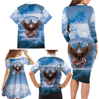 250 Years Of Freedom Family Matching Long Sleeve Bodycon Dress and Hawaiian Shirt American Patriotic 1776 To 2026 Majestic Bald Eagle - Wonder Print Shop