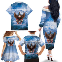 250 Years Of Freedom Family Matching Off The Shoulder Long Sleeve Dress and Hawaiian Shirt American Patriotic 1776 To 2026 Majestic Bald Eagle - Wonder Print Shop