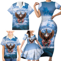 250 Years Of Freedom Family Matching Short Sleeve Bodycon Dress and Hawaiian Shirt American Patriotic 1776 To 2026 Majestic Bald Eagle - Wonder Print Shop
