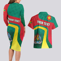 Personalised Grenada Couples Matching Long Sleeve Bodycon Dress and Hawaiian Shirt Coat Of Arms Unique Style