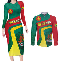Personalised Grenada Couples Matching Long Sleeve Bodycon Dress and Long Sleeve Button Shirt Coat Of Arms Unique Style