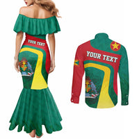 Personalised Grenada Couples Matching Mermaid Dress and Long Sleeve Button Shirt Coat Of Arms Unique Style