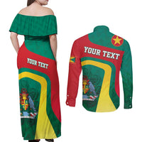 Personalised Grenada Couples Matching Off Shoulder Maxi Dress and Long Sleeve Button Shirt Coat Of Arms Unique Style