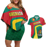 Personalised Grenada Couples Matching Off Shoulder Short Dress and Hawaiian Shirt Coat Of Arms Unique Style