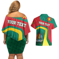 Personalised Grenada Couples Matching Off Shoulder Short Dress and Hawaiian Shirt Coat Of Arms Unique Style