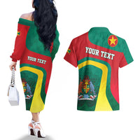Personalised Grenada Couples Matching Off The Shoulder Long Sleeve Dress and Hawaiian Shirt Coat Of Arms Unique Style