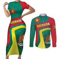 Personalised Grenada Couples Matching Short Sleeve Bodycon Dress and Long Sleeve Button Shirt Coat Of Arms Unique Style
