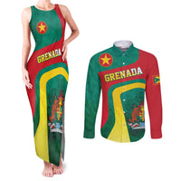 Personalised Grenada Couples Matching Tank Maxi Dress and Long Sleeve Button Shirt Coat Of Arms Unique Style
