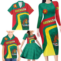 Personalised Grenada Family Matching Long Sleeve Bodycon Dress and Hawaiian Shirt Coat Of Arms Unique Style