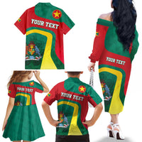 Personalised Grenada Family Matching Off The Shoulder Long Sleeve Dress and Hawaiian Shirt Coat Of Arms Unique Style