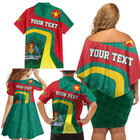 Personalised Grenada Family Matching Off Shoulder Short Dress and Hawaiian Shirt Coat Of Arms Unique Style